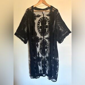 Black Lace Open Front Kimono Size L/XL